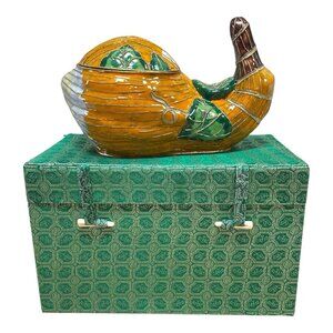 Vintage Cloisonné Enamel Gourd Cachepot With Lid In Gift Box